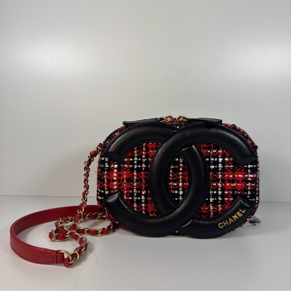 Chanel Tweed Camera Bag Red Black CC - Picture 2 of 11